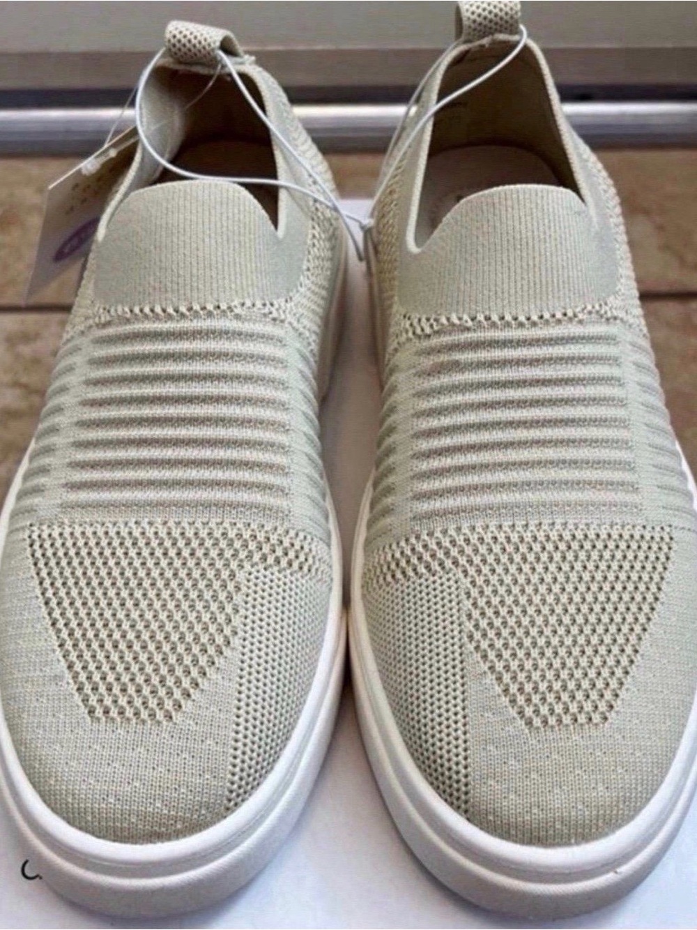 a new day Women's Slip-On Knit Sneakers in Light Beige